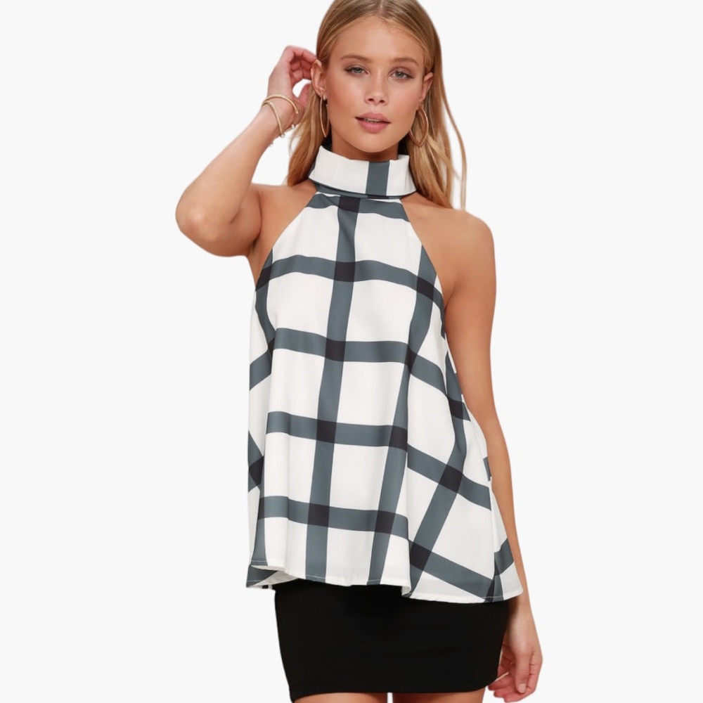 496. Lulus Gridlock Ivory and Grey Top, XL, NWOT
